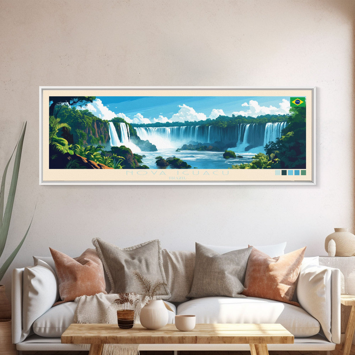 Nova Iguacu, Brazil Panoramic Travel Poster Canvas Print, Nova Iguacu, Brazil Painting, Brazil Art, Nova Iguacu Travel Art, Guest Room Painting