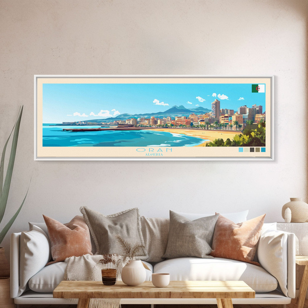 Panoramic Travel Poster Oran, Algeria Canvas Print, Oran, Algeria Painting, Algeria Art, Oran Travel Art, Guest Room Painting