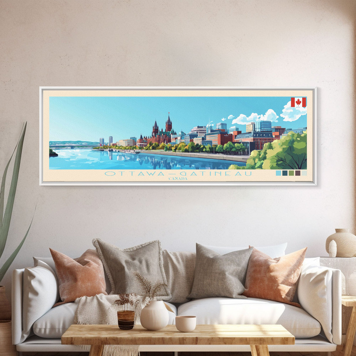 Ottawa–Gatineau, Canada Travel Poster Panoramic Canvas Print, Ottawa–Gatineau, Canada Painting, Canada Art, Ottawa–Gatineau Travel Art, Guest Room Painting