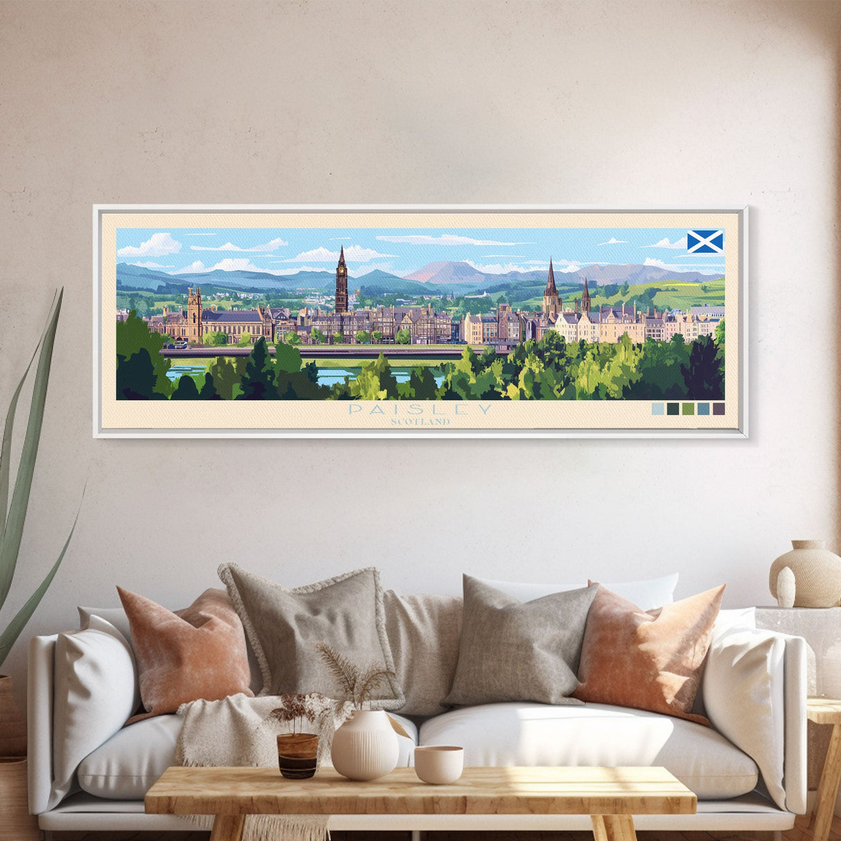 Panoramic Travel Poster Paisley, Scotland Canvas Print, Paisley, Scotland Painting, Scotland Art, Paisley Travel Art, Guest Room Painting