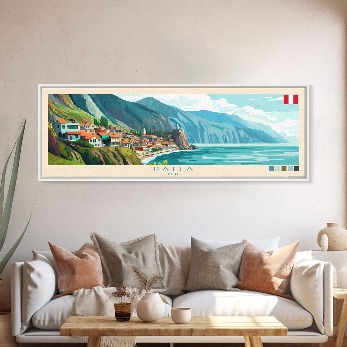 Paita, Peru Panoramic Travel Poster Canvas Print, Paita, Peru Painting, Peru Art, Paita Panoramic Travel Art, Travel Painting