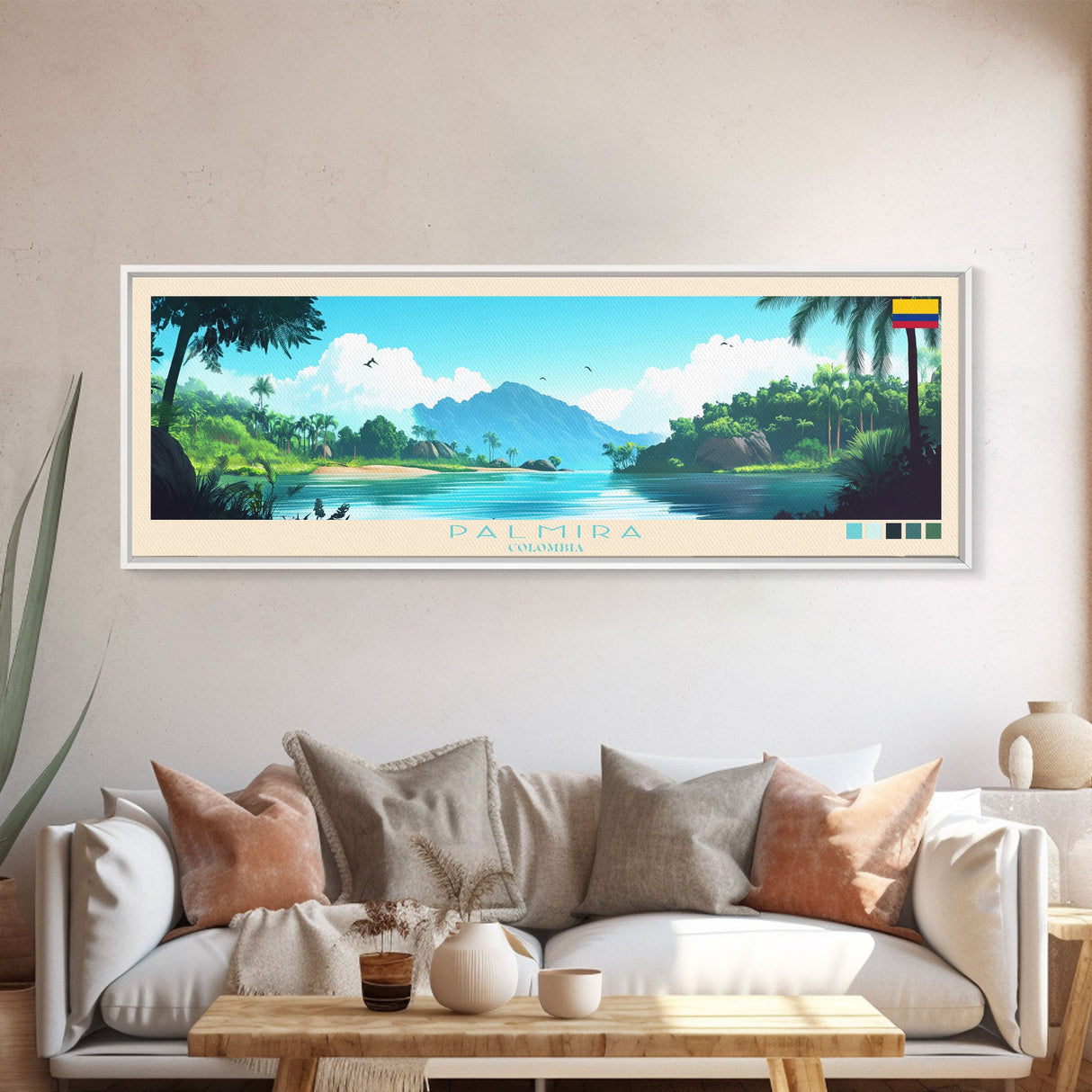 Palmira, Colombia Panoramic Travel Poster Canvas Print, Palmira, Colombia Painting, Colombia Art, Palmira Travel Art, Living Room Painting