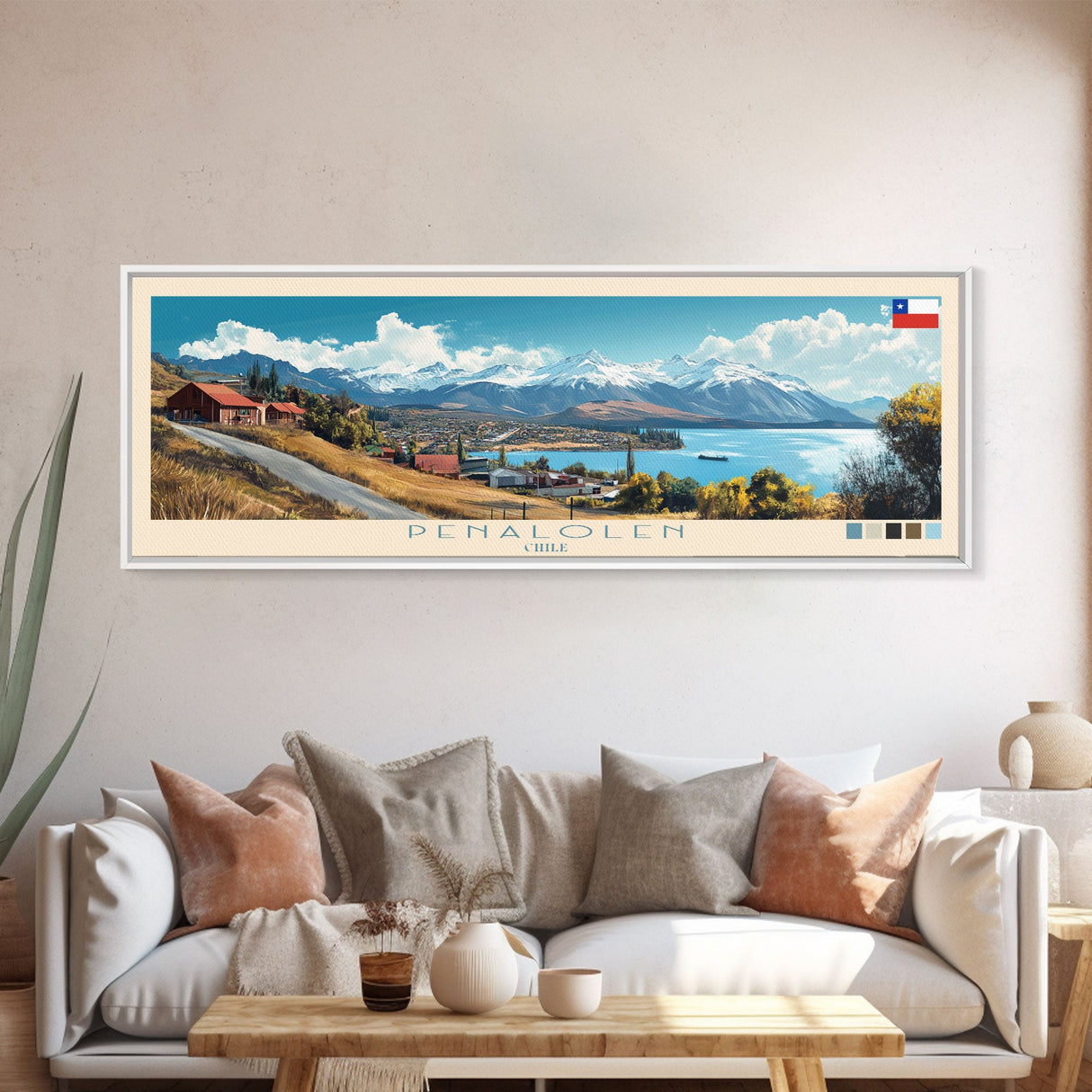 Penalolen, Chile Panoramic Travel Poster Canvas Print, Penalolen, Chile Painting, Chile Art, Penalolen Panoramic Travel Art, Travel Painting