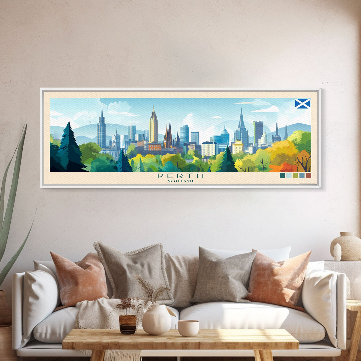 Panoramic Travel Poster Perth, Scotland Canvas Print, Perth, Scotland Painting, Scotland Art, Perth Travel Art, Guest Room Painting