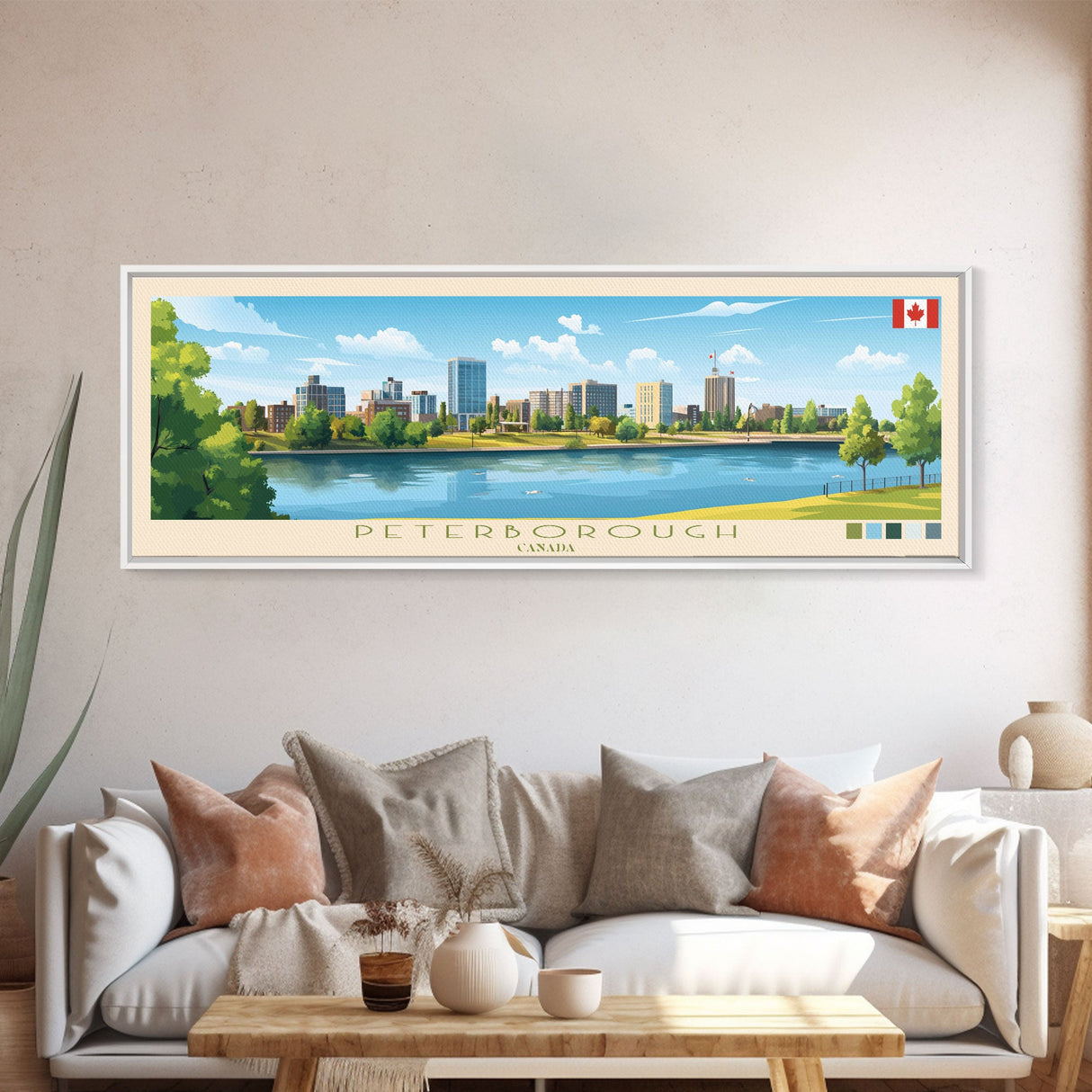 Peterborough, Canada Panoramic Travel Poster Canvas Print, Peterborough, Canada Painting, Canada Art, Peterborough Panoramic Travel Art, Travel Painting