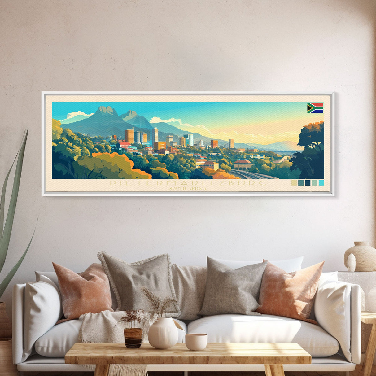 Pietermaritzburg, South Africa Panoramic Travel Poster Canvas Print, Pietermaritzburg, South Africa Painting, South Africa Art, Pietermaritzburg Travel Art, Living Room Painting