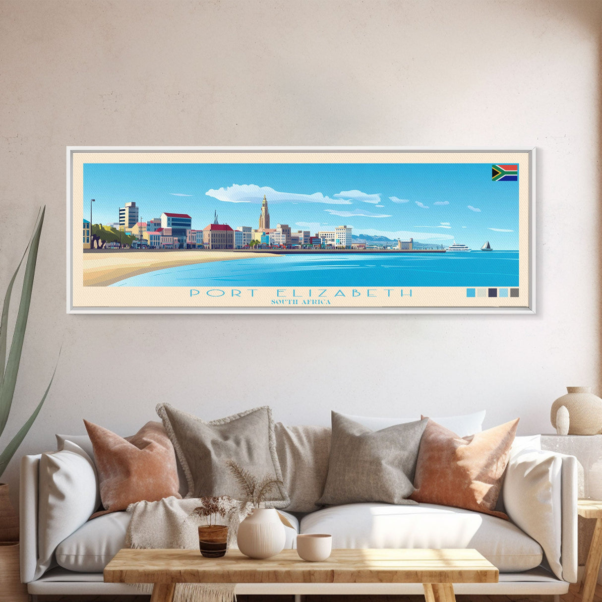 Port Elizabeth, South Africa Panoramic Travel Poster Canvas Print, Port Elizabeth, South Africa Painting, South Africa Art, Port Elizabeth Travel Art, Guest Room Painting