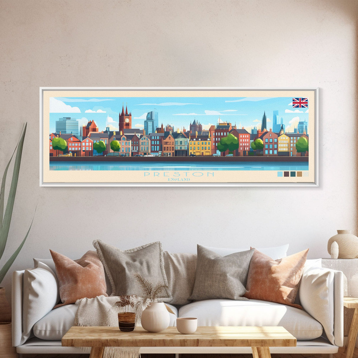 Preston, England Panoramic Travel Poster Canvas Print, Preston, England Painting, England Art, Preston Travel Art, Guest Room Painting