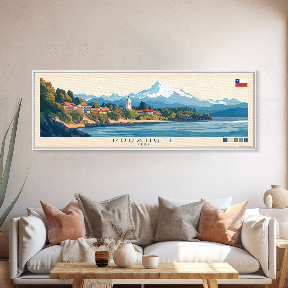 Pudahuel, Chile Travel Poster Panoramic Canvas Print, Pudahuel, Chile Painting, Chile Art, Pudahuel Travel Art, Guest Room Painting