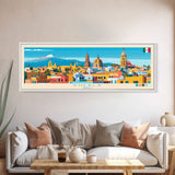 Puebla, Mexico Panoramic Travel Poster Canvas Print, Puebla, Mexico Painting, Mexico Art, Puebla Panoramic Travel Art, Travel Painting