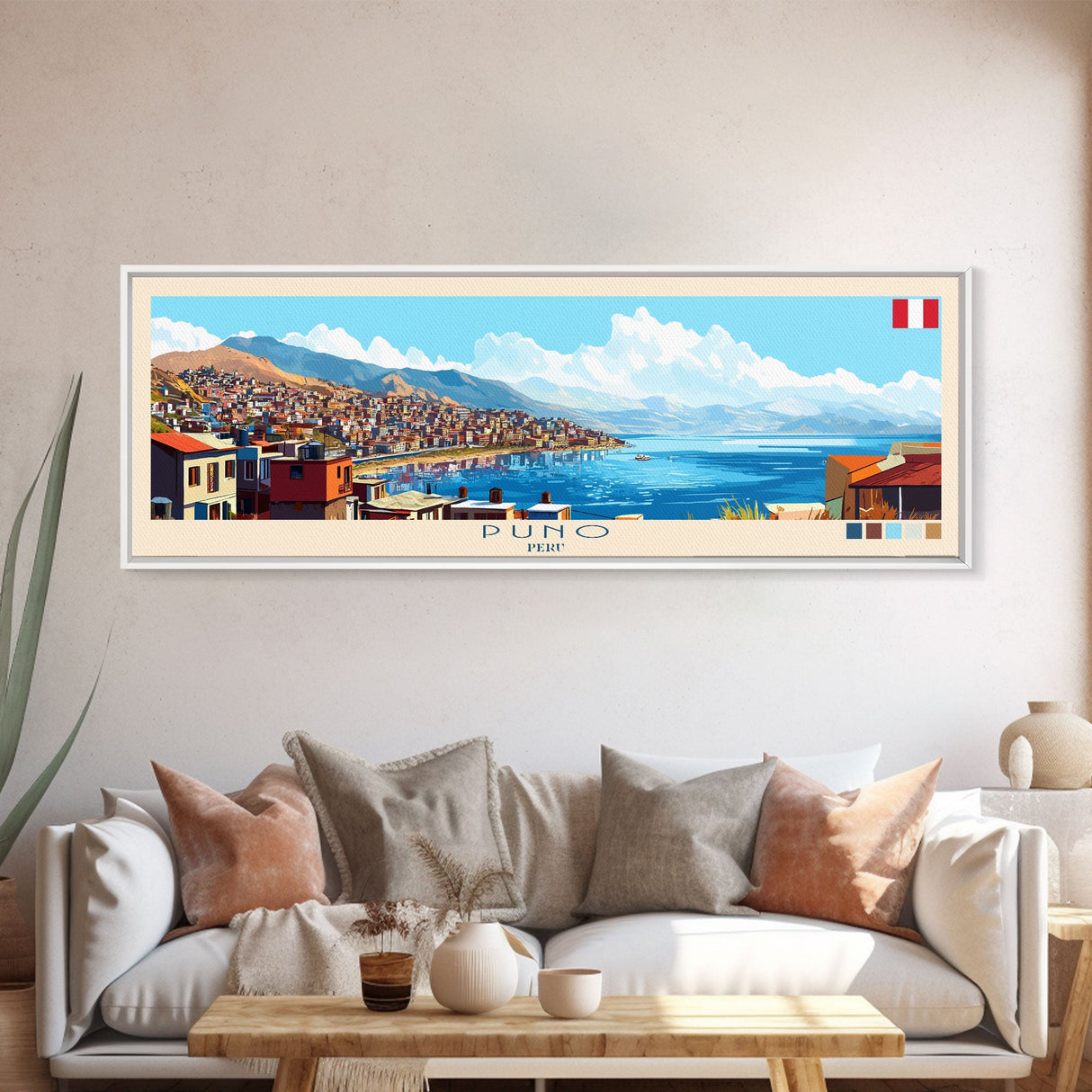 Panoramic Travel Poster Puno, Peru Canvas Print, Puno, Peru Painting, Peru Art, Puno Travel Art, Guest Room Painting