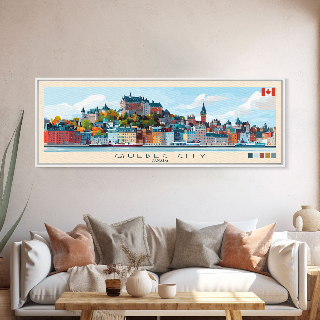 Quebec City, Canada Panoramic Travel Poster Canvas Print, Quebec City, Canada Painting, Canada Art, Quebec City Travel Art, Guest Room Painting