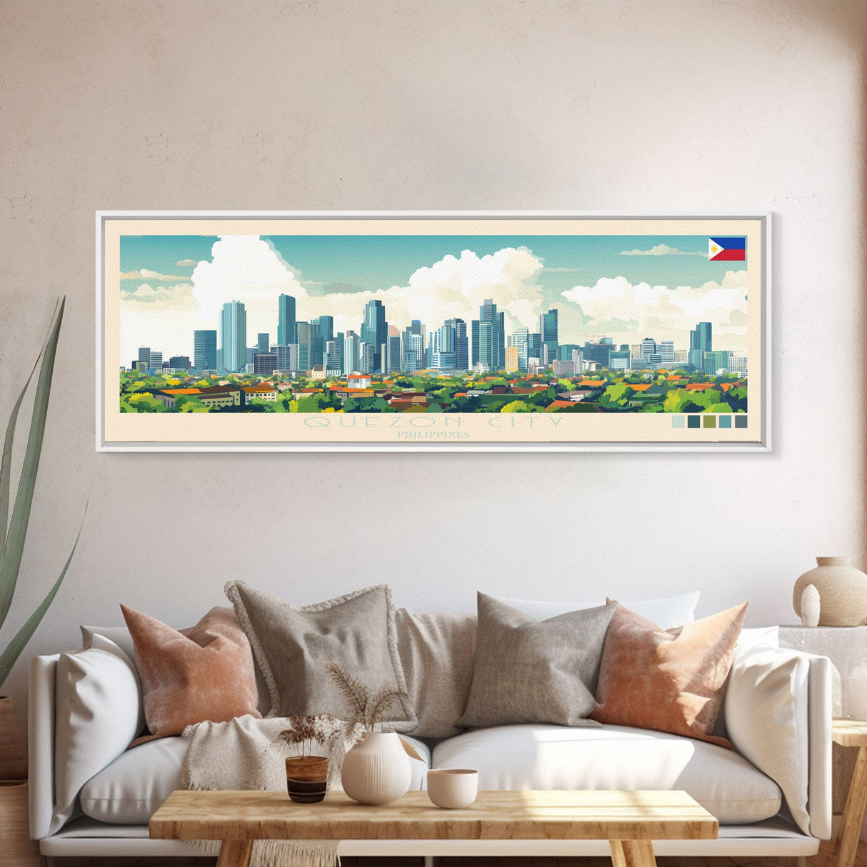 Quezon City, Philippines Travel Poster Panoramic Canvas Print, Quezon City, Philippines Painting, Philippines Art, Quezon City Travel Art, Guest Room Painting