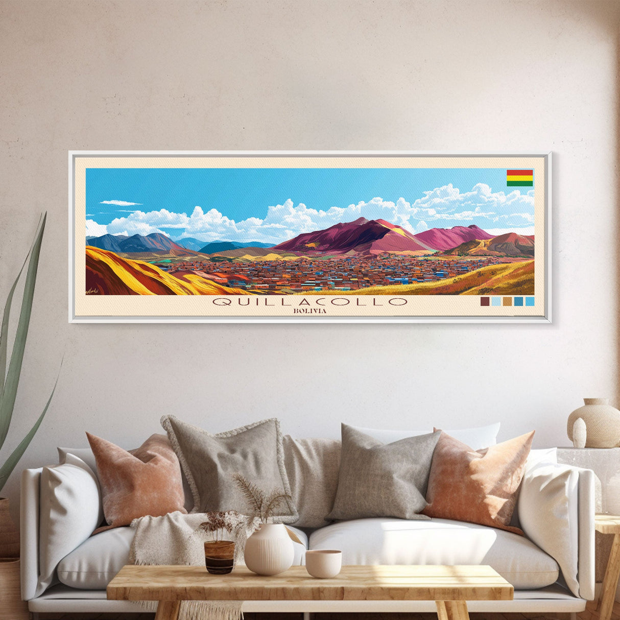 Quillacollo, Bolivia Panoramic Travel Poster Canvas Print, Quillacollo, Bolivia Painting, Bolivia Art, Quillacollo Panoramic Travel Art, Travel Painting