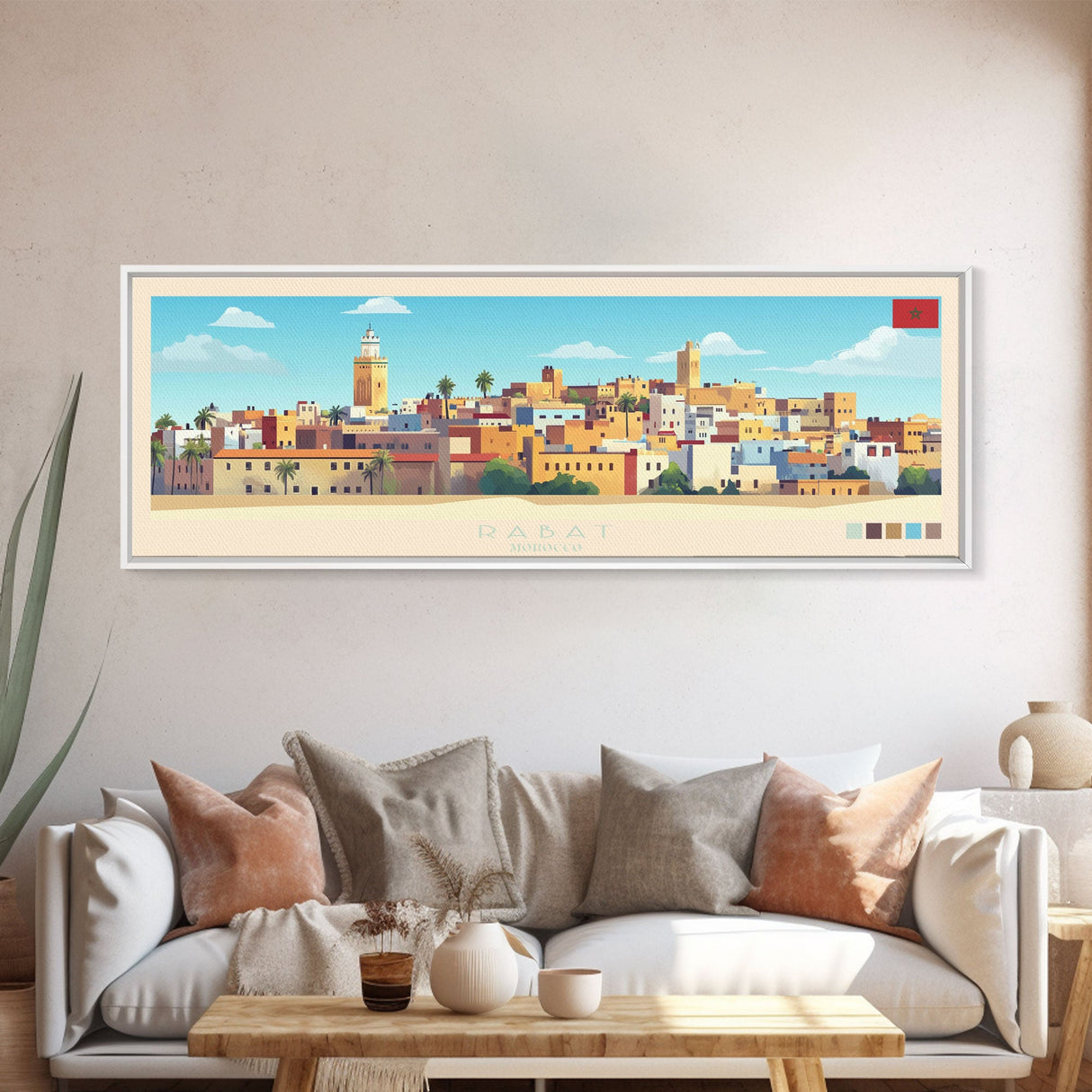 Panoramic Travel Poster Rabat, Morocco Canvas Print, Rabat, Morocco Painting, Morocco Art, Rabat Travel Art, Guest Room Painting