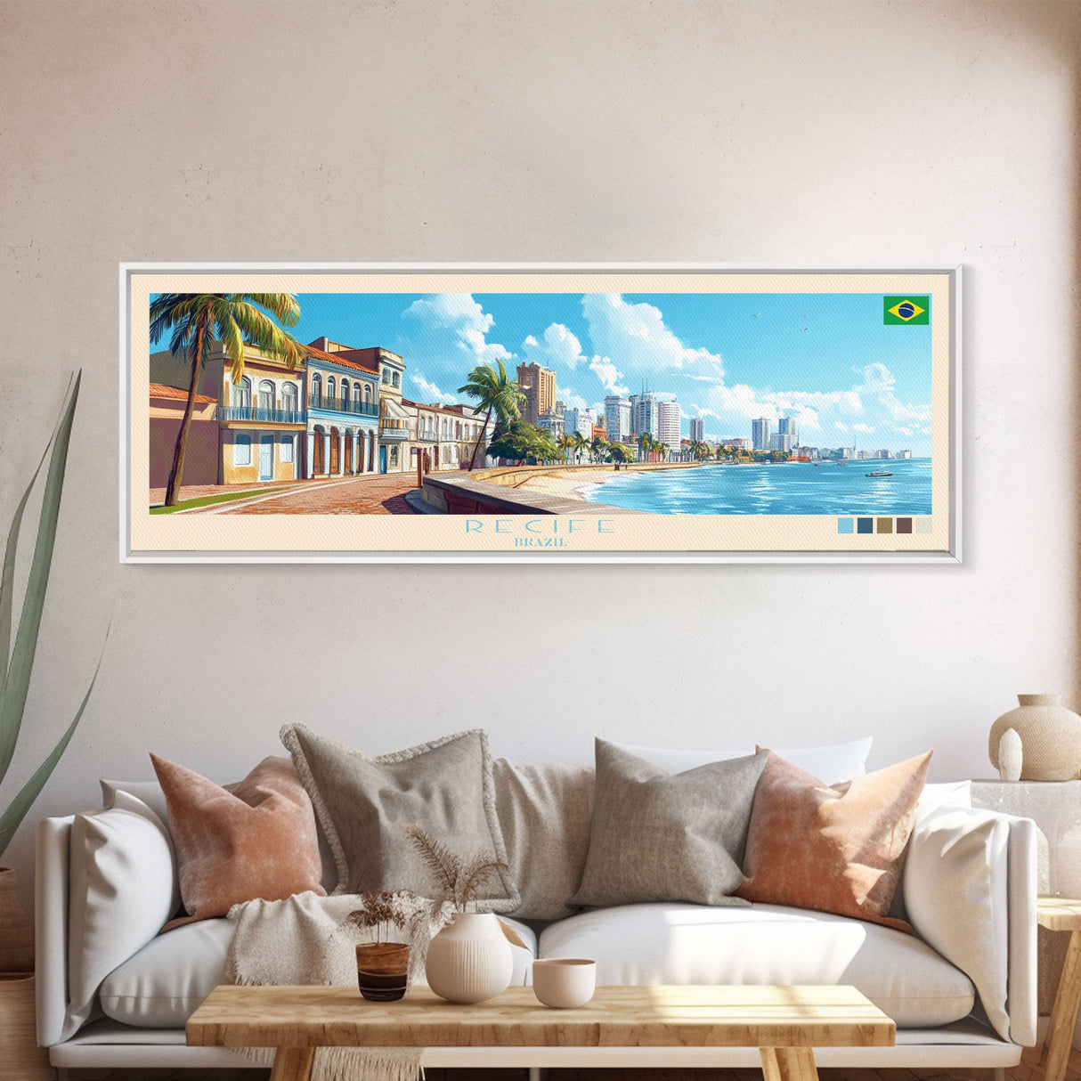 Recife, Brazil Travel Poster Panoramic Canvas Print, Recife, Brazil Painting, Brazil Art, Recife Travel Art, Guest Room Painting