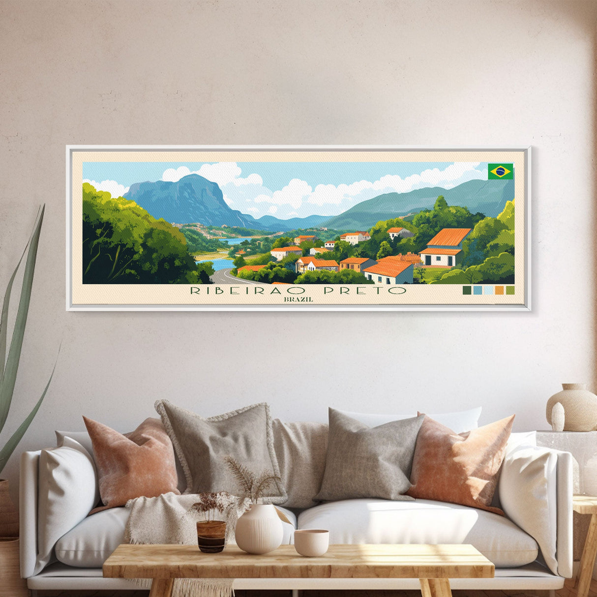 Ribeirao Preto, Brazil Panoramic Travel Poster Canvas Print, Ribeirao Preto, Brazil Painting, Brazil Art, Ribeirao Preto Panoramic Travel Art, Travel Painting