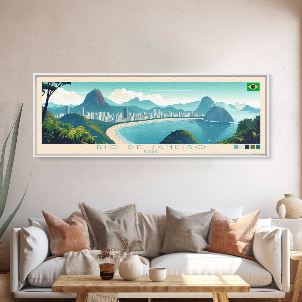 Rio de Janeiro, Brazil Panoramic Travel Poster Canvas Print, Rio de Janeiro, Brazil Painting, Brazil Art, Rio de Janeiro Travel Art, Living Room Painting