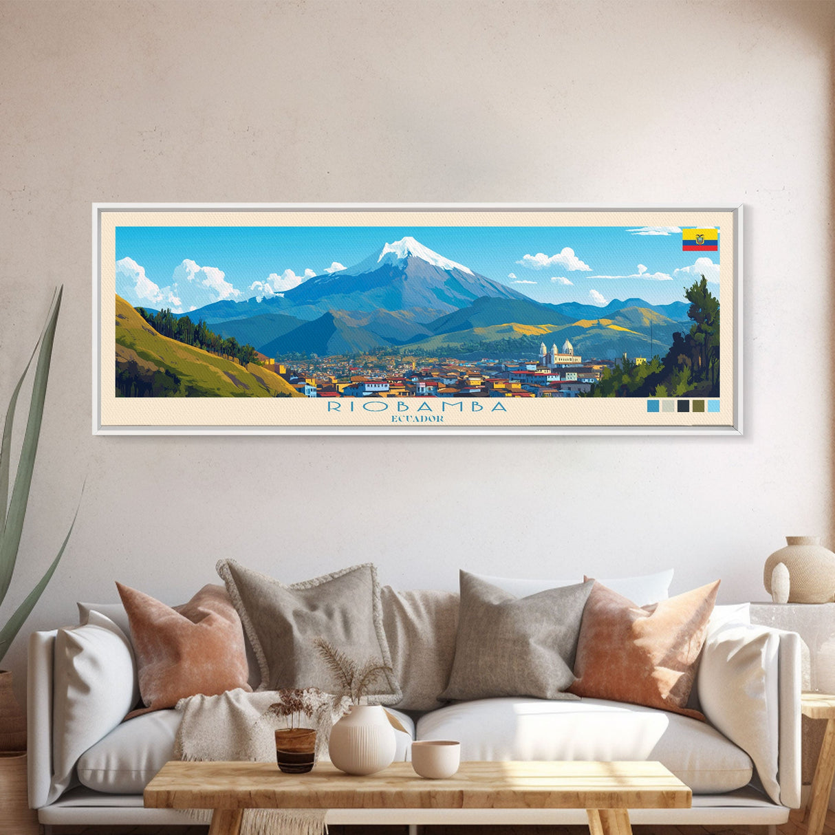 Riobamba, Ecuador Travel Poster Panoramic Canvas Print, Riobamba, Ecuador Painting, Ecuador Art, Riobamba Travel Art, Guest Room Painting