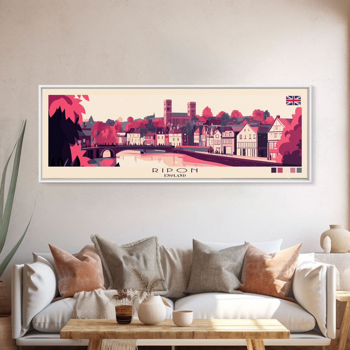 Ripon, England Panoramic Travel Poster Canvas Print, Ripon, England Painting, England Art, Ripon Panoramic Travel Art, Travel Painting