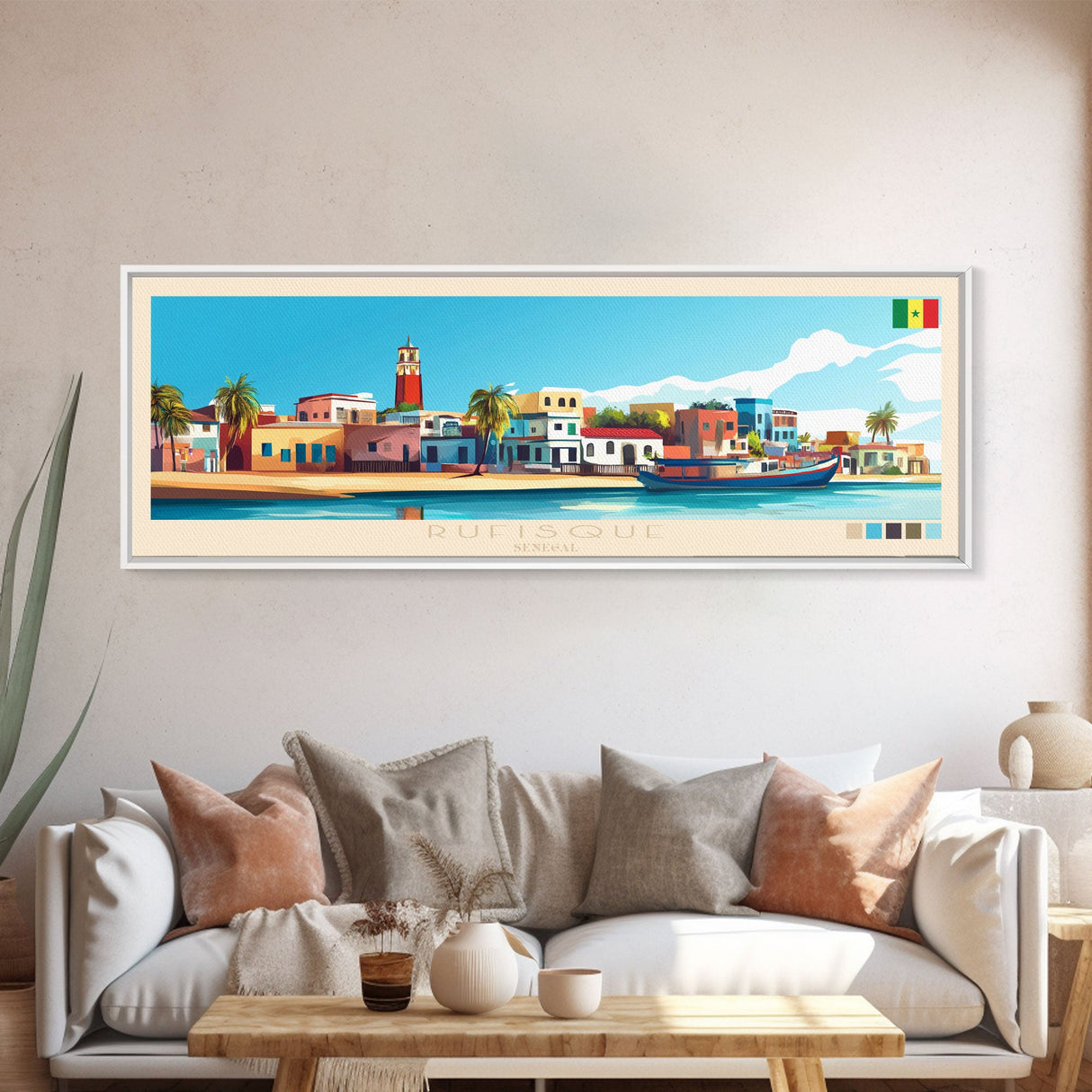 Rufisque, Senegal Panoramic Travel Poster Canvas Print, Rufisque, Senegal Painting, Senegal Art, Rufisque Travel Art, Guest Room Painting