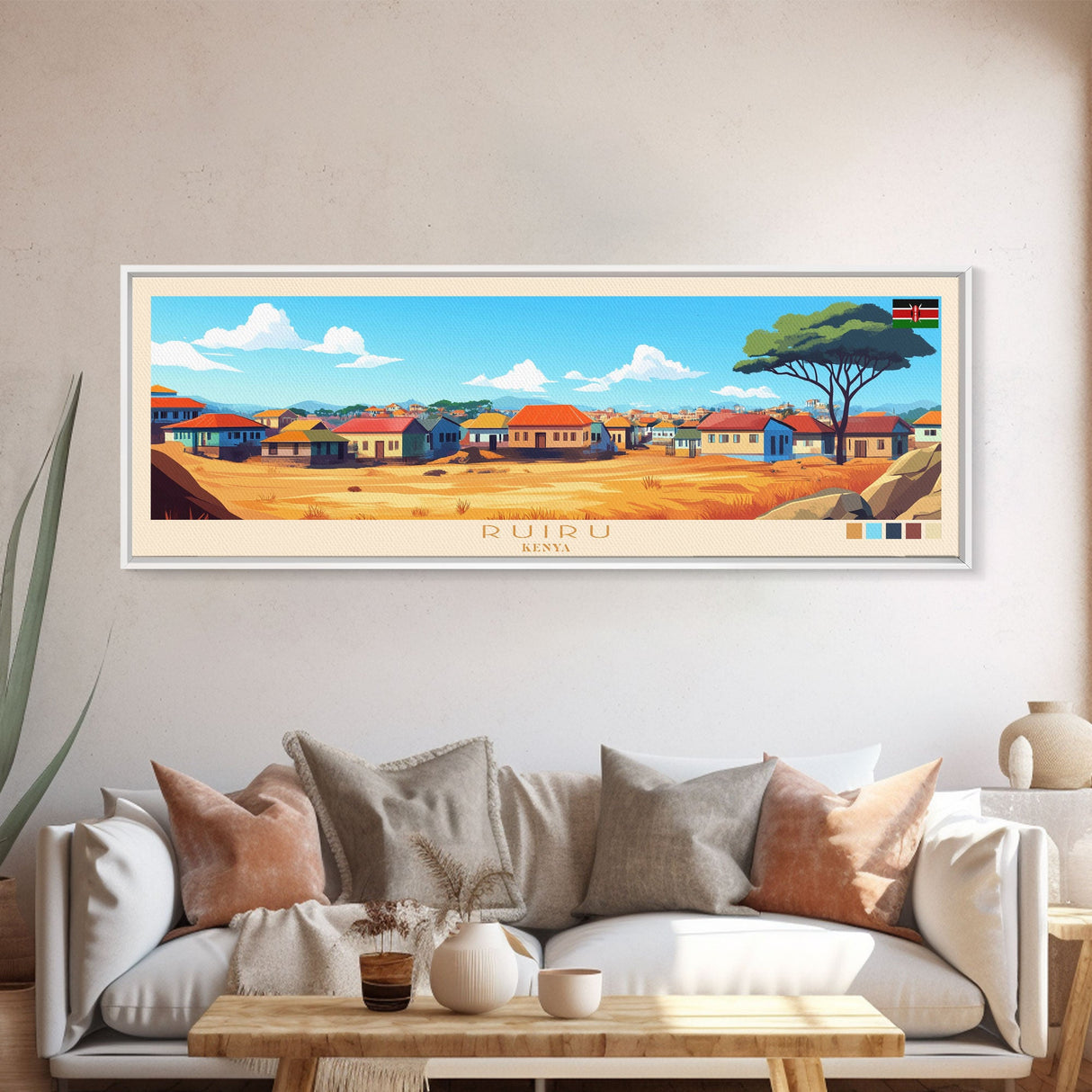 Ruiru, Kenya Panoramic Travel Poster Canvas Print, Ruiru, Kenya Painting, Kenya Art, Ruiru Travel Art, Living Room Painting