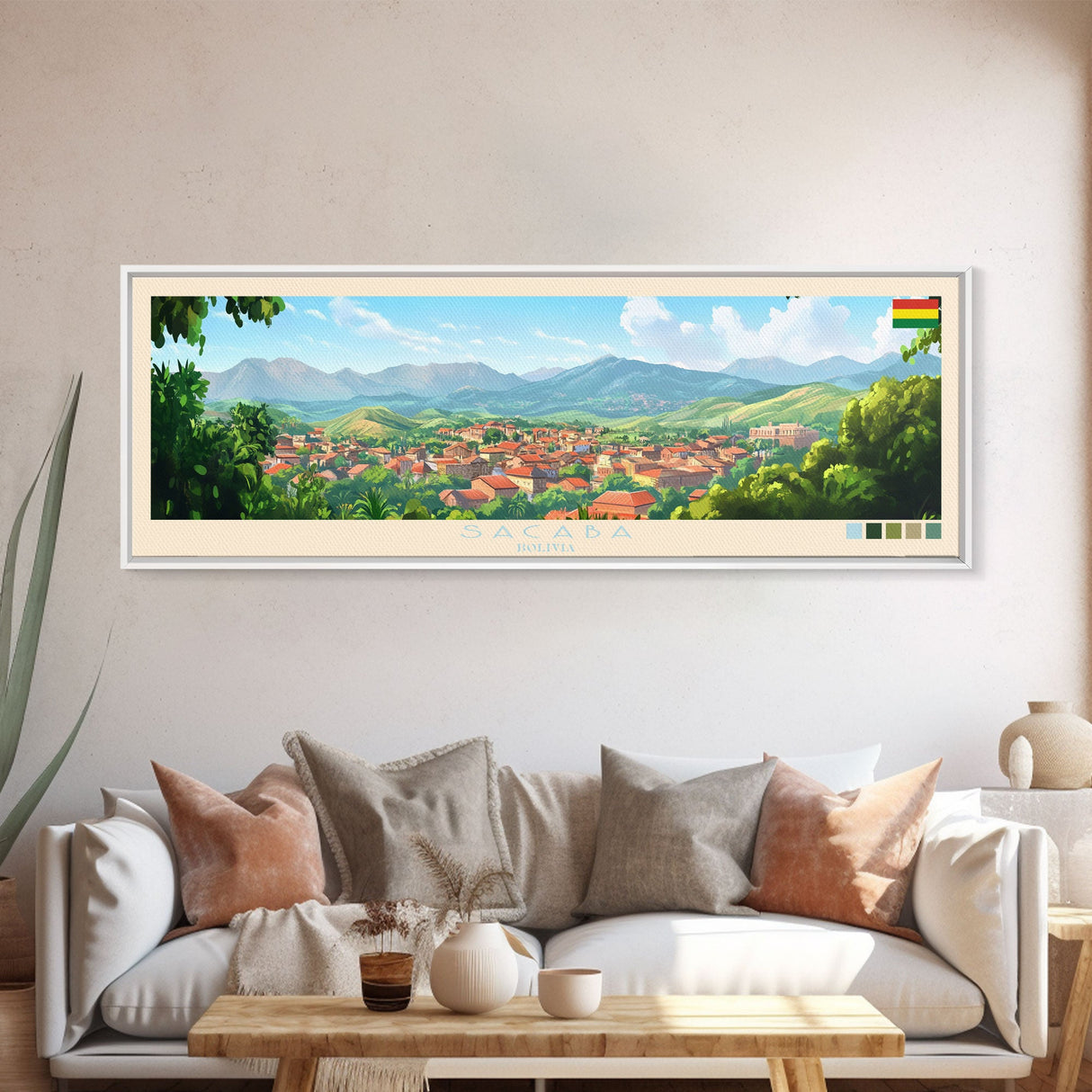 Sacaba, Bolivia Travel Poster Panoramic Canvas Print, Sacaba, Bolivia Painting, Bolivia Art, Sacaba Travel Art, Guest Room Painting