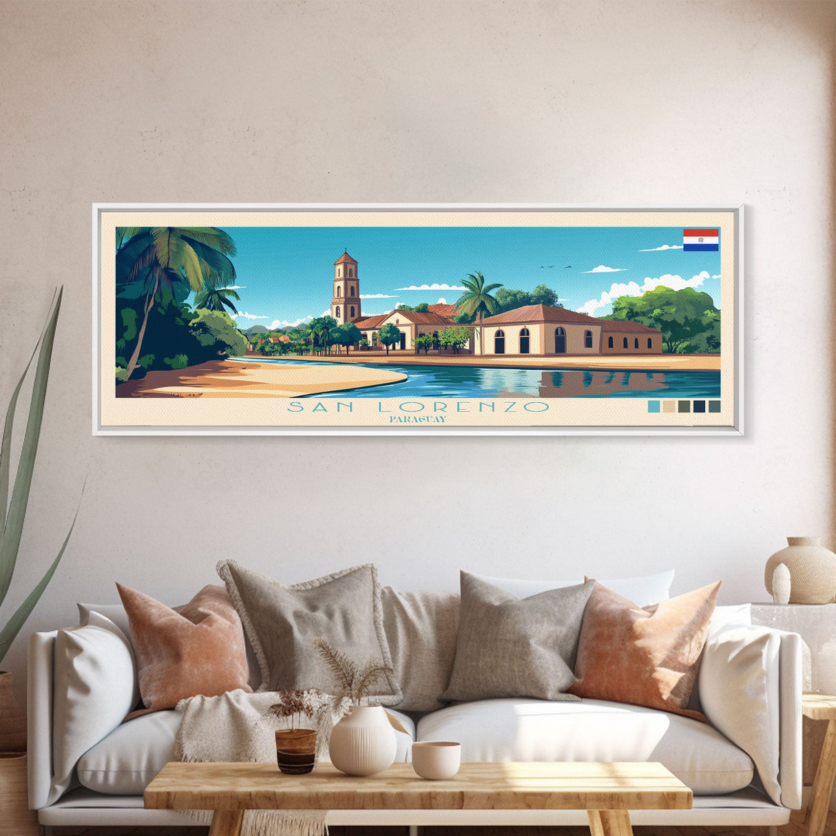 San Lorenzo, Paraguay Travel Poster Panoramic Canvas Print, San Lorenzo, Paraguay Painting, Paraguay Art, San Lorenzo Travel Art, Guest Room Painting