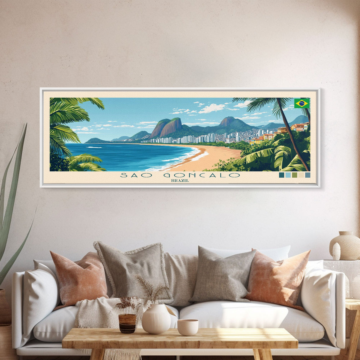 Sao Goncalo, Brazil Panoramic Travel Poster Canvas Print, Sao Goncalo, Brazil Painting, Brazil Art, Sao Goncalo Travel Art, Guest Room Painting