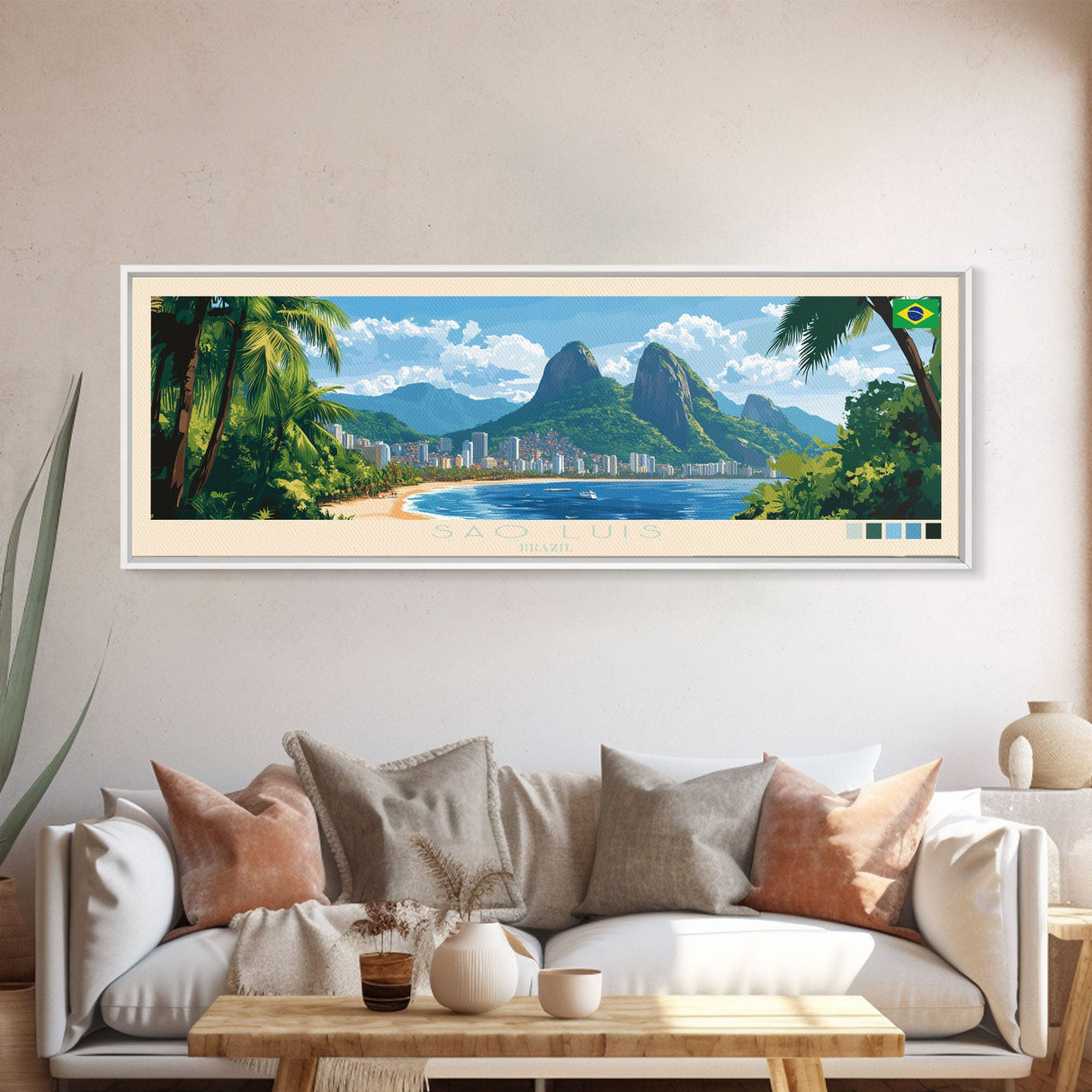 Sao Luis, Brazil Travel Poster Panoramic Canvas Print, Sao Luis, Brazil Painting, Brazil Art, Sao Luis Travel Art, Guest Room Painting