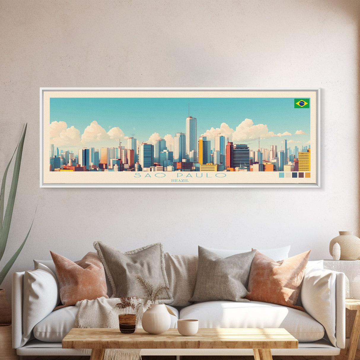 Sao Paulo, Brazil Panoramic Travel Poster Canvas Print, Sao Paulo, Brazil Painting, Brazil Art, Sao Paulo Panoramic Travel Art, Travel Painting