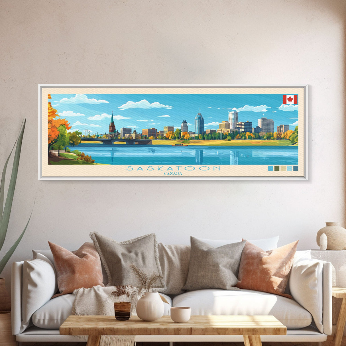 Panoramic Travel Poster Saskatoon, Canada Canvas Print, Saskatoon, Canada Painting, Canada Art, Saskatoon Travel Art, Guest Room Painting