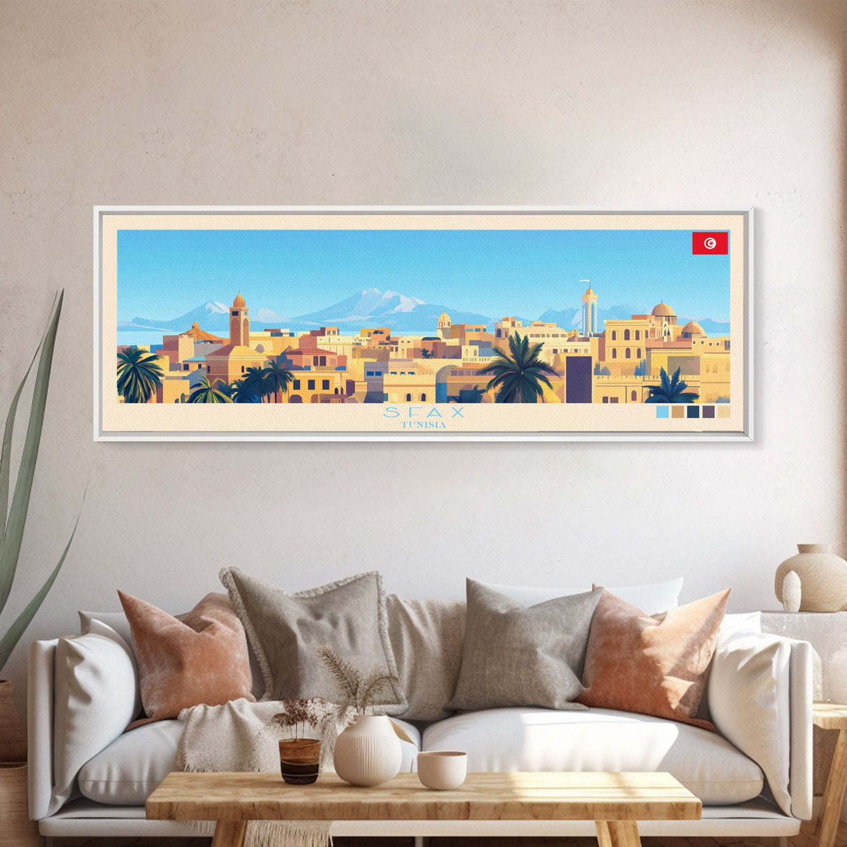 Sfax, Tunisia Panoramic Travel Poster Canvas Print, Sfax, Tunisia Painting, Tunisia Art, Sfax Travel Art, Living Room Painting