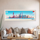 Shanghai, China Travel Poster Panoramic Canvas Print, Shanghai, China Painting, China Art, Shanghai Travel Art, Guest Room Painting