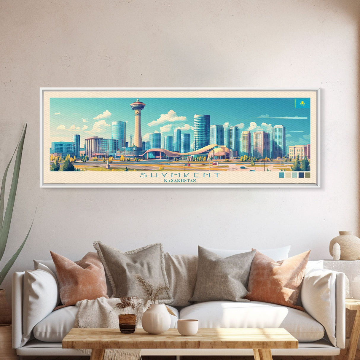 Shymkent, Kazakhstan Panoramic Travel Poster Canvas Print, Shymkent, Kazakhstan Painting, Kazakhstan Art, Shymkent Travel Art, Living Room Painting