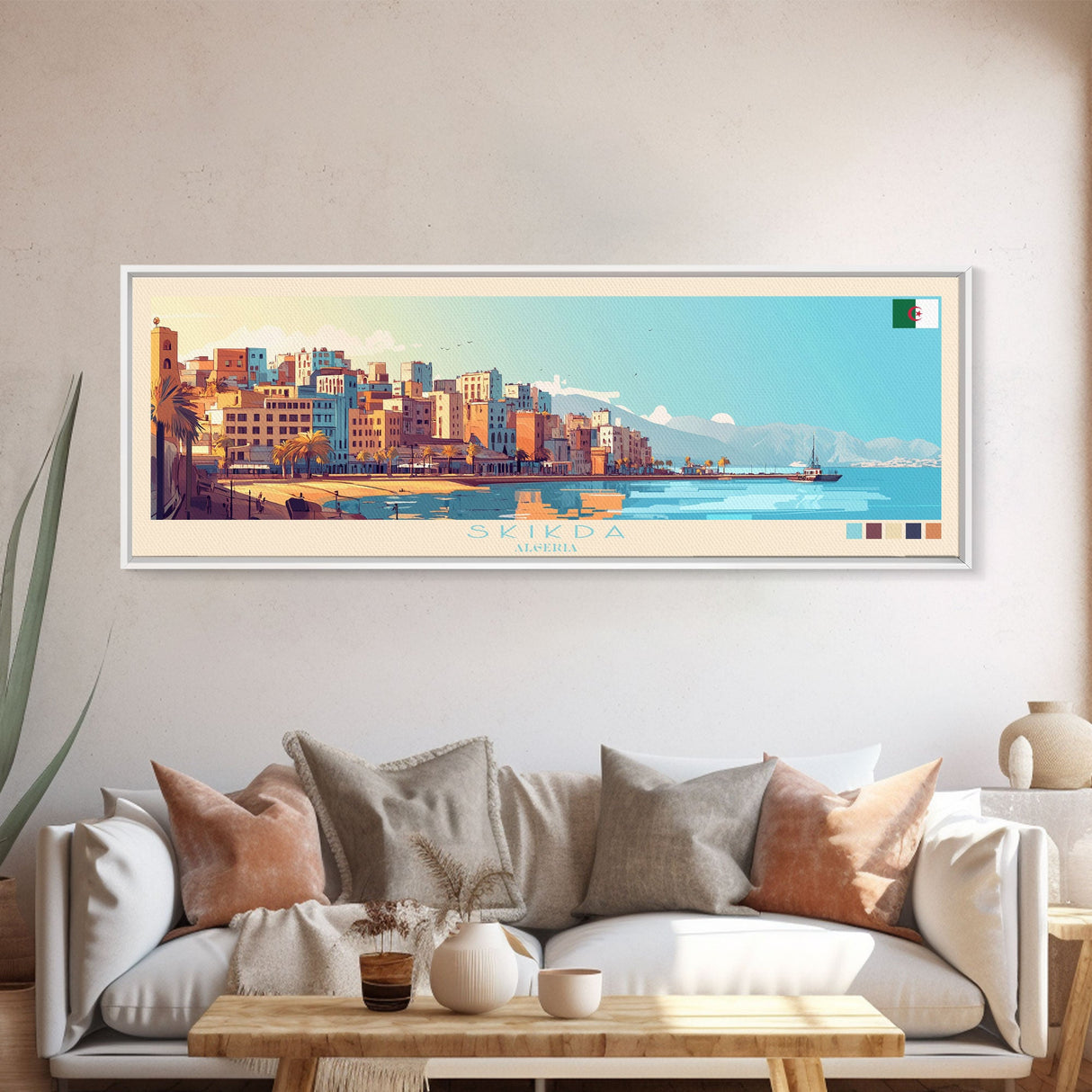 Skikda, Algeria Panoramic Travel Poster Canvas Print, Skikda, Algeria Painting, Algeria Art, Skikda Panoramic Travel Art, Travel Painting