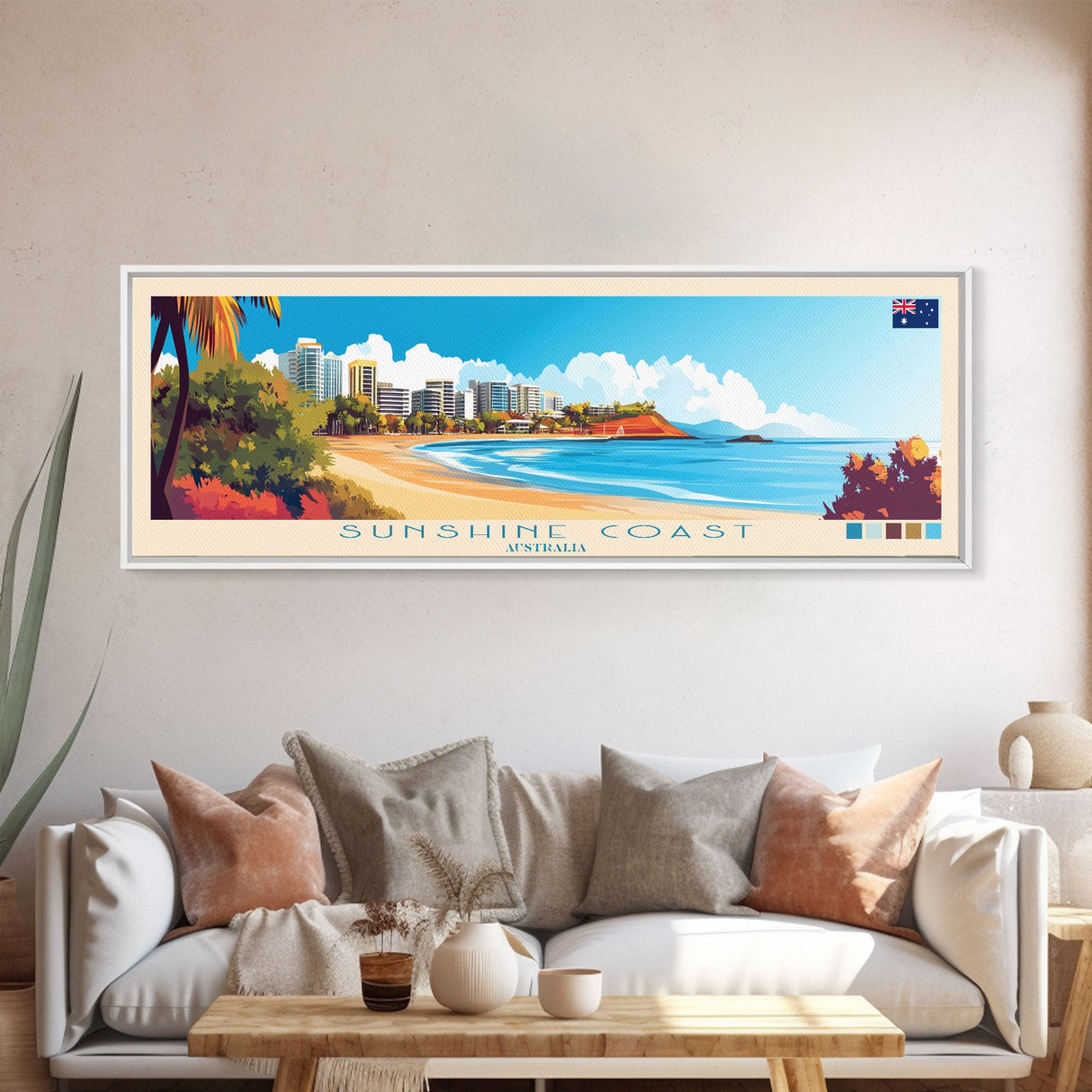 Panoramic Travel Poster Sunshine Coast, Australia Canvas Print, Sunshine Coast, Australia Painting, Australia Art, Sunshine Coast Travel Art, Guest Room Painting