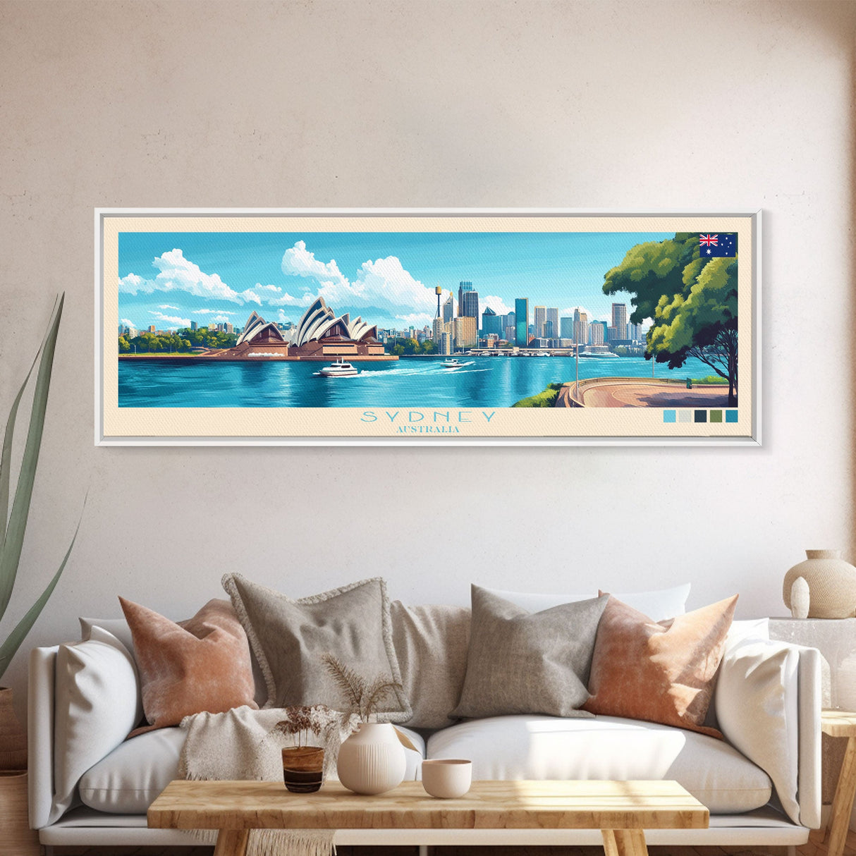 Sydney, Australia Travel Poster Panoramic Canvas Print, Sydney, Australia Painting, Australia Art, Sydney Travel Art, Guest Room Painting