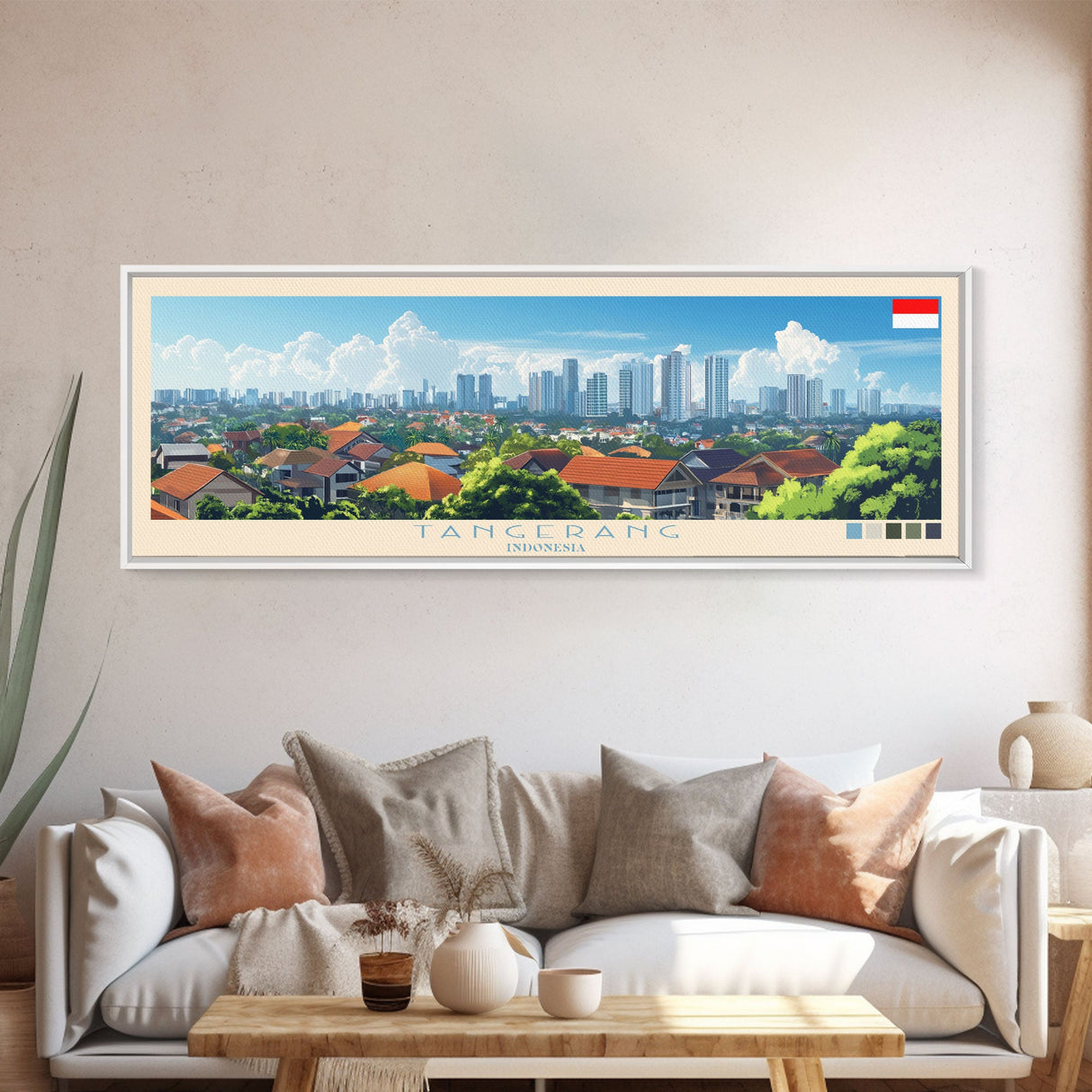 Panoramic Travel Poster Tangerang, Indonesia Canvas Print, Tangerang, Indonesia Painting, Indonesia Art, Tangerang Travel Art, Guest Room Painting