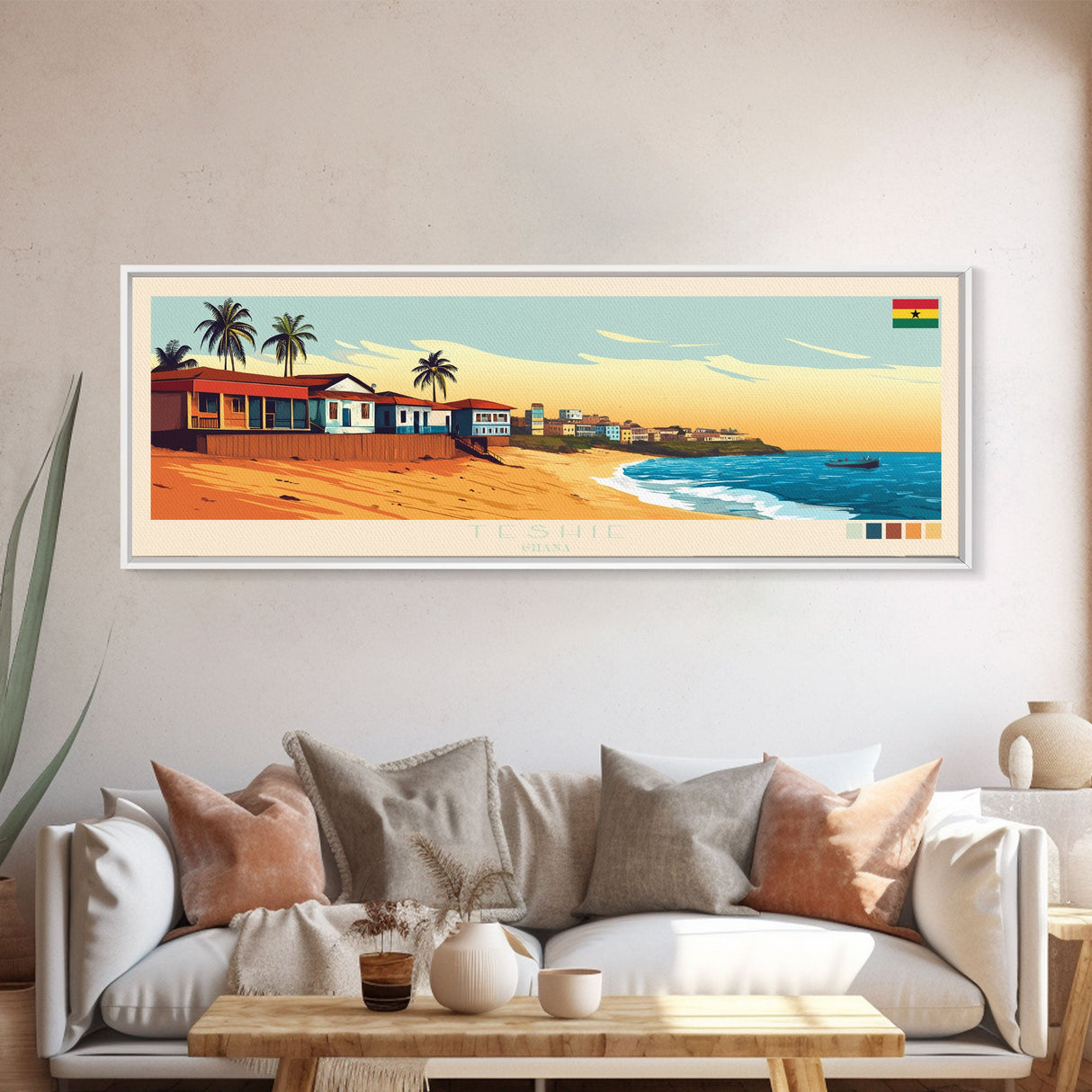 Teshie, Ghana Travel Poster Panoramic Canvas Print, Teshie, Ghana Painting, Ghana Art, Teshie Travel Art, Guest Room Painting