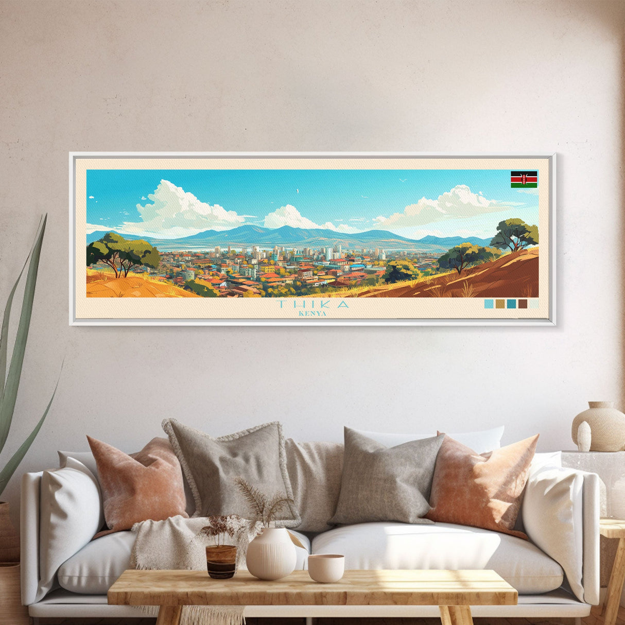 Thika, Kenya Panoramic Travel Poster Canvas Print, Thika, Kenya Painting, Kenya Art, Thika Panoramic Travel Art, Travel Painting