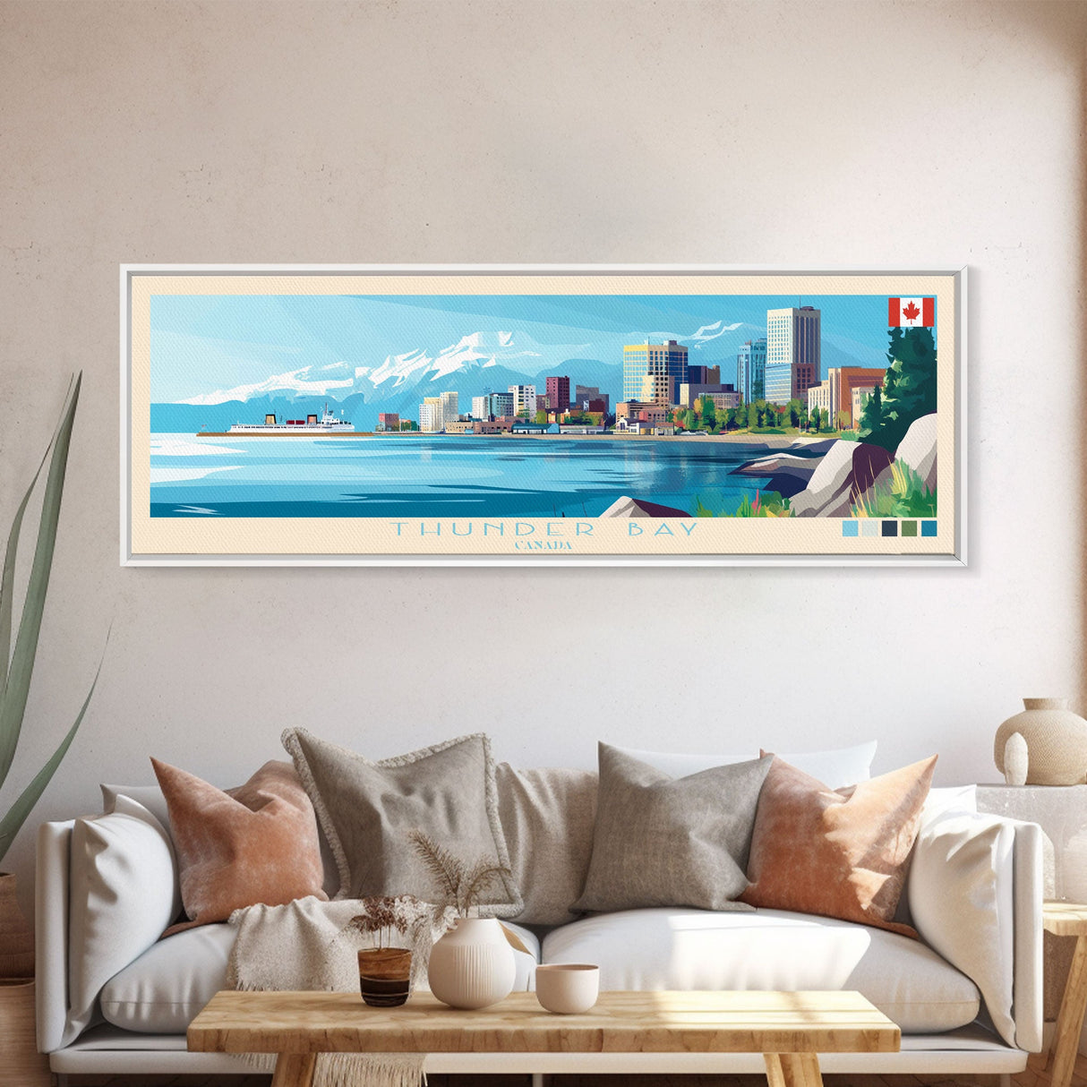 Thunder Bay, Canada Panoramic Travel Poster Canvas Print, Thunder Bay, Canada Painting, Canada Art, Thunder Bay Travel Art, Guest Room Painting