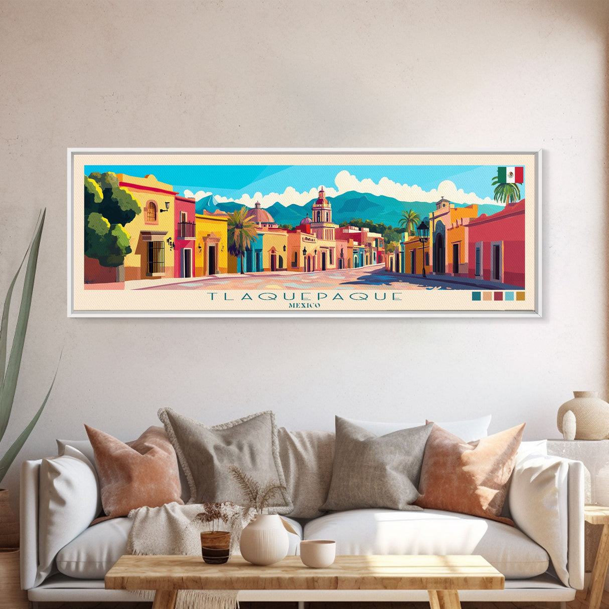 Tlaquepaque, Mexico Panoramic Travel Poster Canvas Print, Tlaquepaque, Mexico Painting, Mexico Art, Tlaquepaque Panoramic Travel Art, Travel Painting