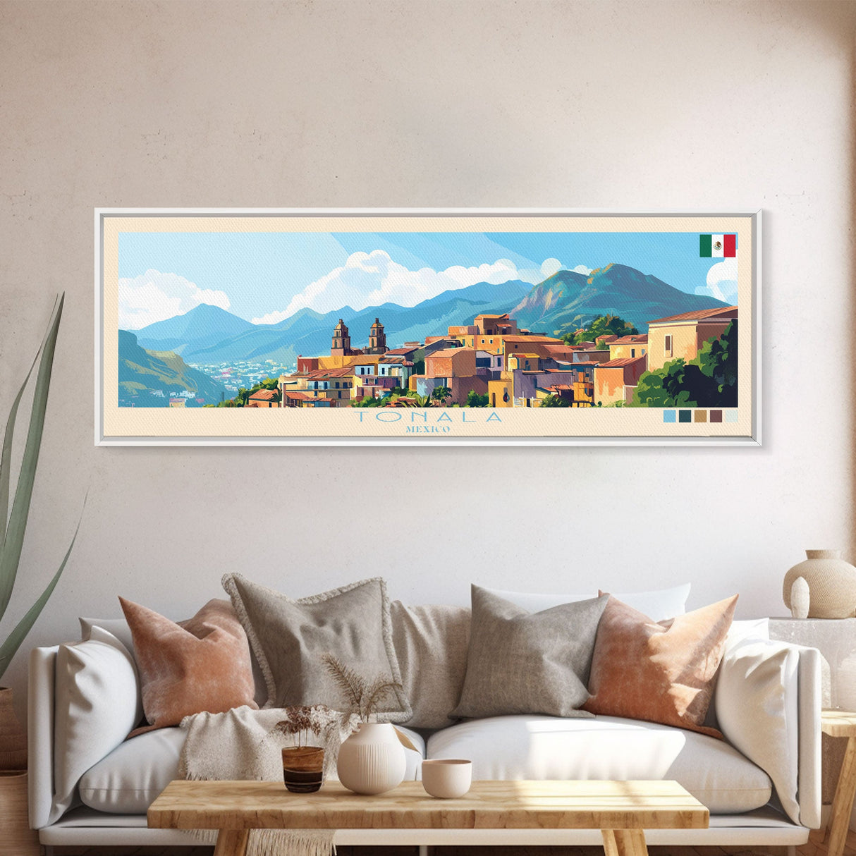 Tonala, Mexico Panoramic Travel Poster Canvas Print, Tonala, Mexico Painting, Mexico Art, Tonala Panoramic Travel Art, Travel Painting