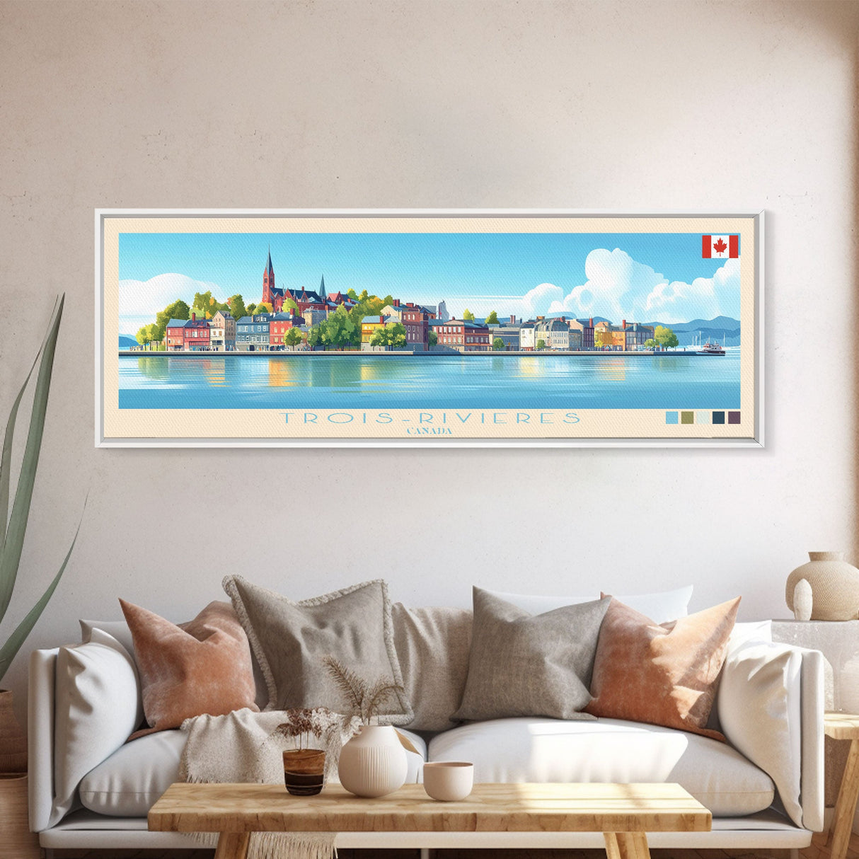 Trois-Rivieres, Canada Panoramic Travel Poster Canvas Print, Trois-Rivieres, Canada Painting, Canada Art, Trois-Rivieres Panoramic Travel Art, Travel Painting