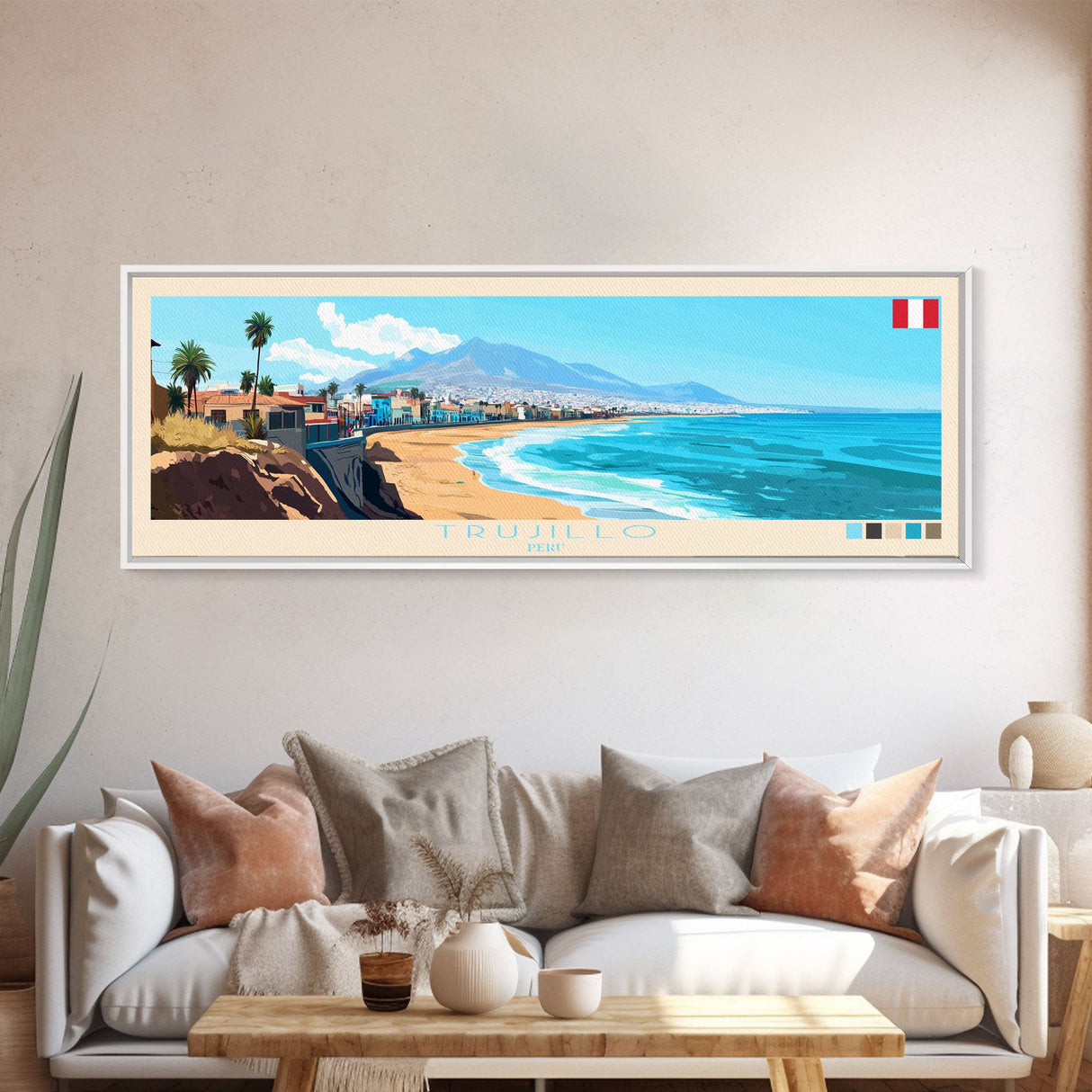 Trujillo, Peru Panoramic Travel Poster Canvas Print, Trujillo, Peru Painting, Peru Art, Trujillo Travel Art, Guest Room Painting