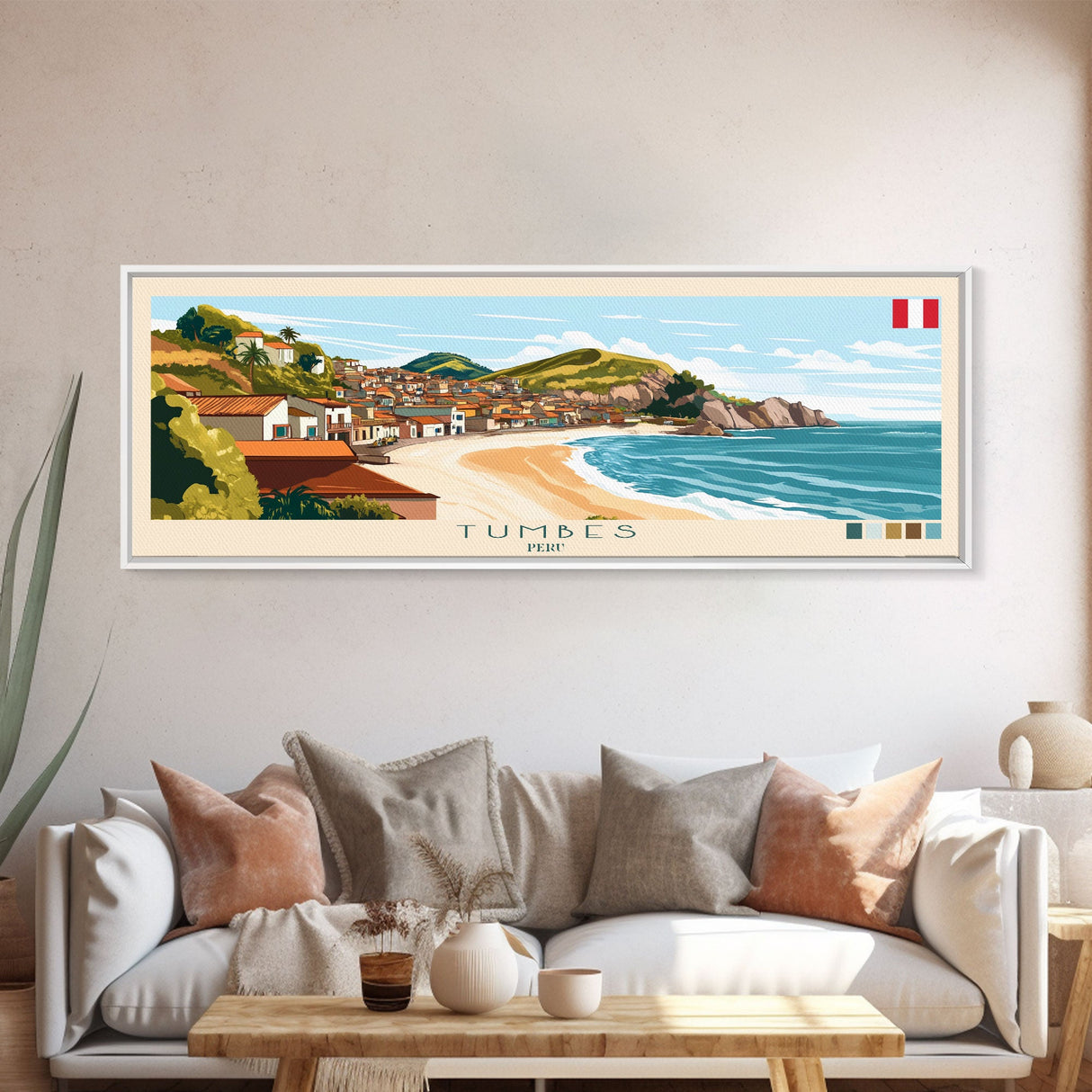 Tumbes, Peru Panoramic Travel Poster Canvas Print, Tumbes, Peru Painting, Peru Art, Tumbes Travel Art, Guest Room Painting