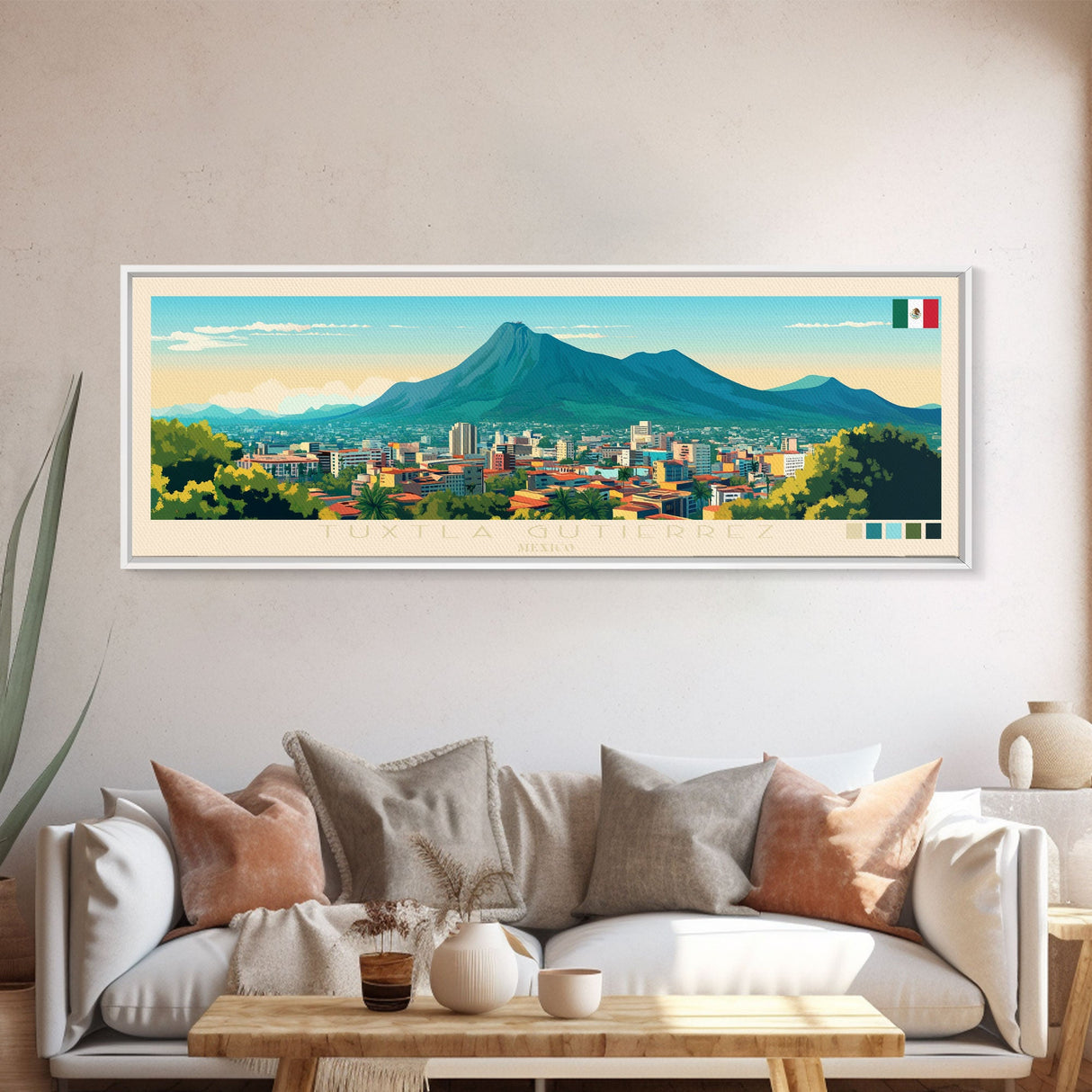 Tuxtla Gutierrez, Mexico Panoramic Travel Poster Canvas Print, Tuxtla Gutierrez, Mexico Painting, Mexico Art, Tuxtla Gutierrez Panoramic Travel Art, Travel Painting