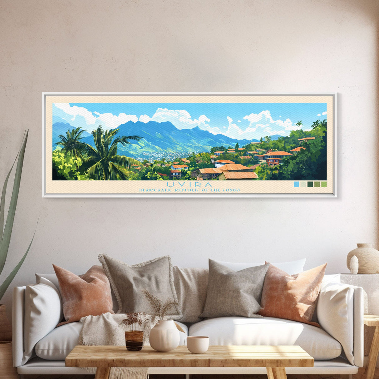 Uvira, Congo Travel Poster Panoramic Canvas Print, Uvira, Congo Painting, Congo Art, Uvira Travel Art, Guest Room Painting