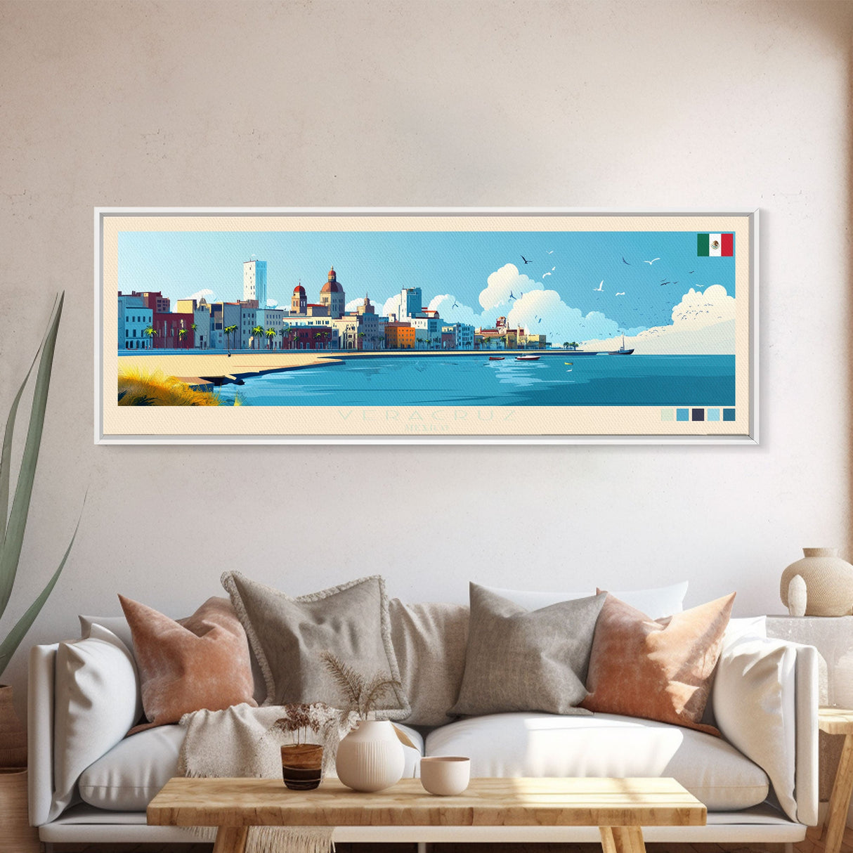 Panoramic Travel Poster Veracruz, Mexico Canvas Print, Veracruz, Mexico Painting, Mexico Art, Veracruz Travel Art, Guest Room Painting